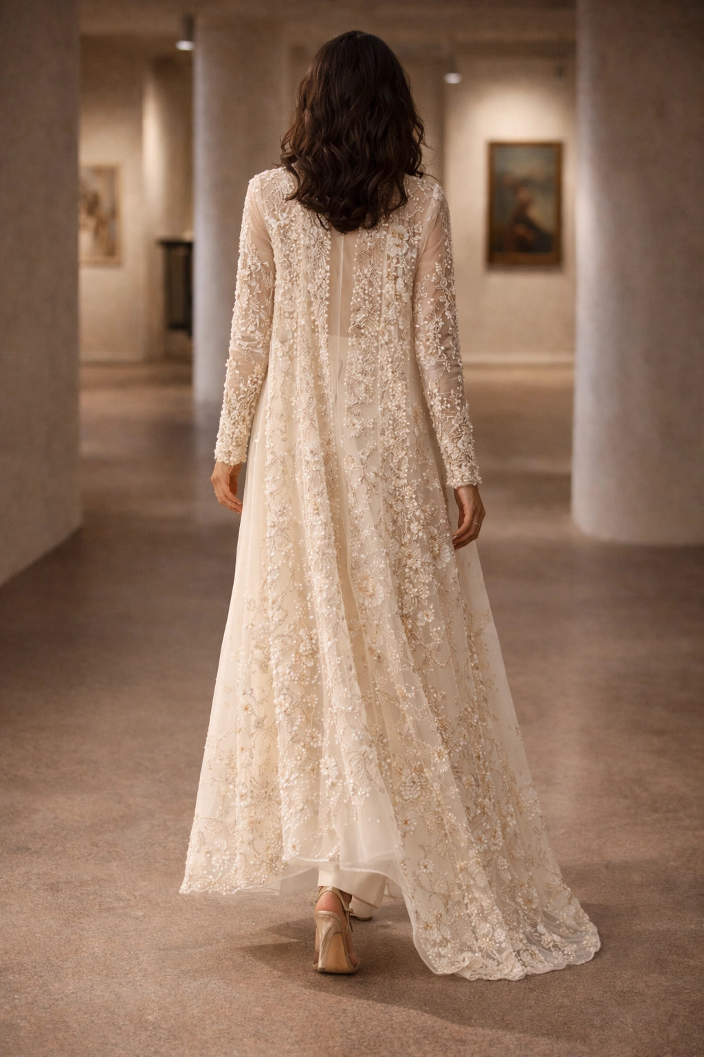 Aylin Ivory Miraam embroidered organza jacket with silk bustier and tailored trousers luxury Pakistani couture formal wear