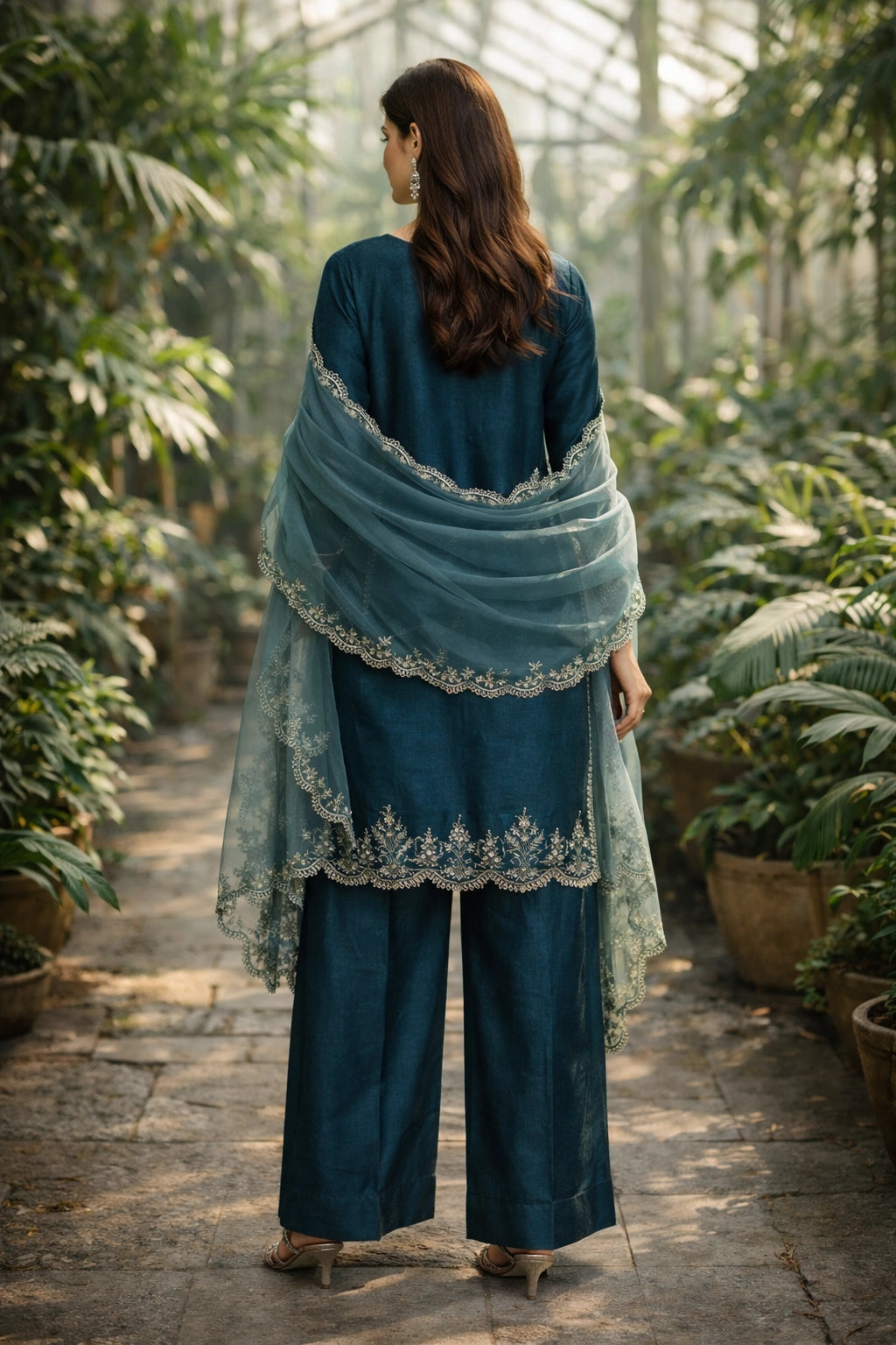 Mehrin Emerald Teal Miraam pure raw silk embroidered formal suit with organza dupatta luxury Pakistani festive wear