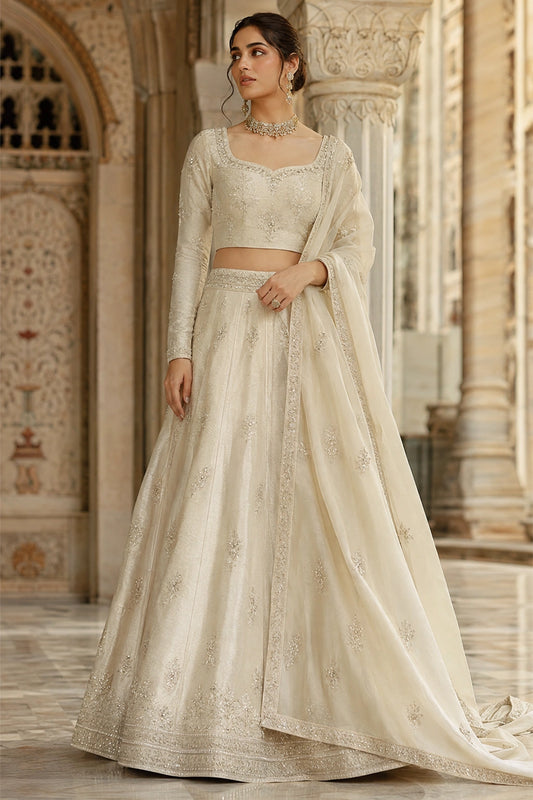 Sahar Pearl sheesha silk lehenga choli with delicate embroidery and organza dupatta by Miraam