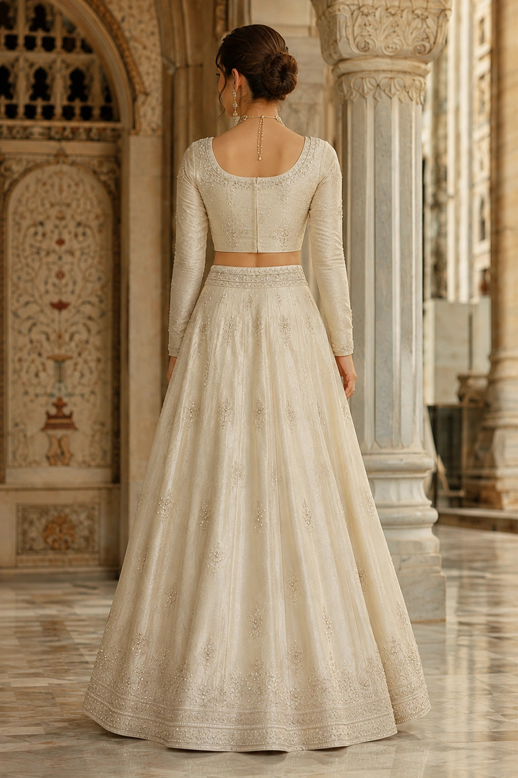 Sahar Pearl sheesha silk lehenga choli with delicate embroidery and organza dupatta by Miraam